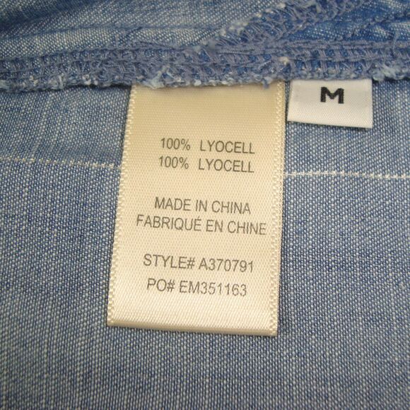 Side Stitch Chambray Button Front Tunic Roll-Tab Sleeve Women's M Silver Stripe - Picture 11 of 12